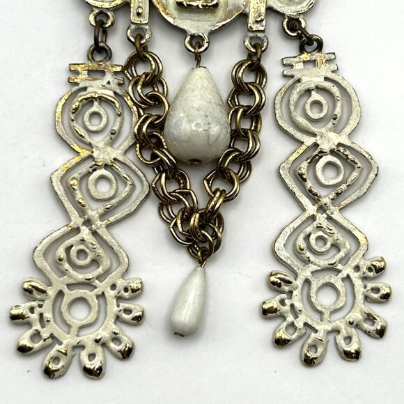 Vintage Sarah Cov Tribal Aztec White Enamel Large Pendant Necklace 36” - Picture 10 of 12